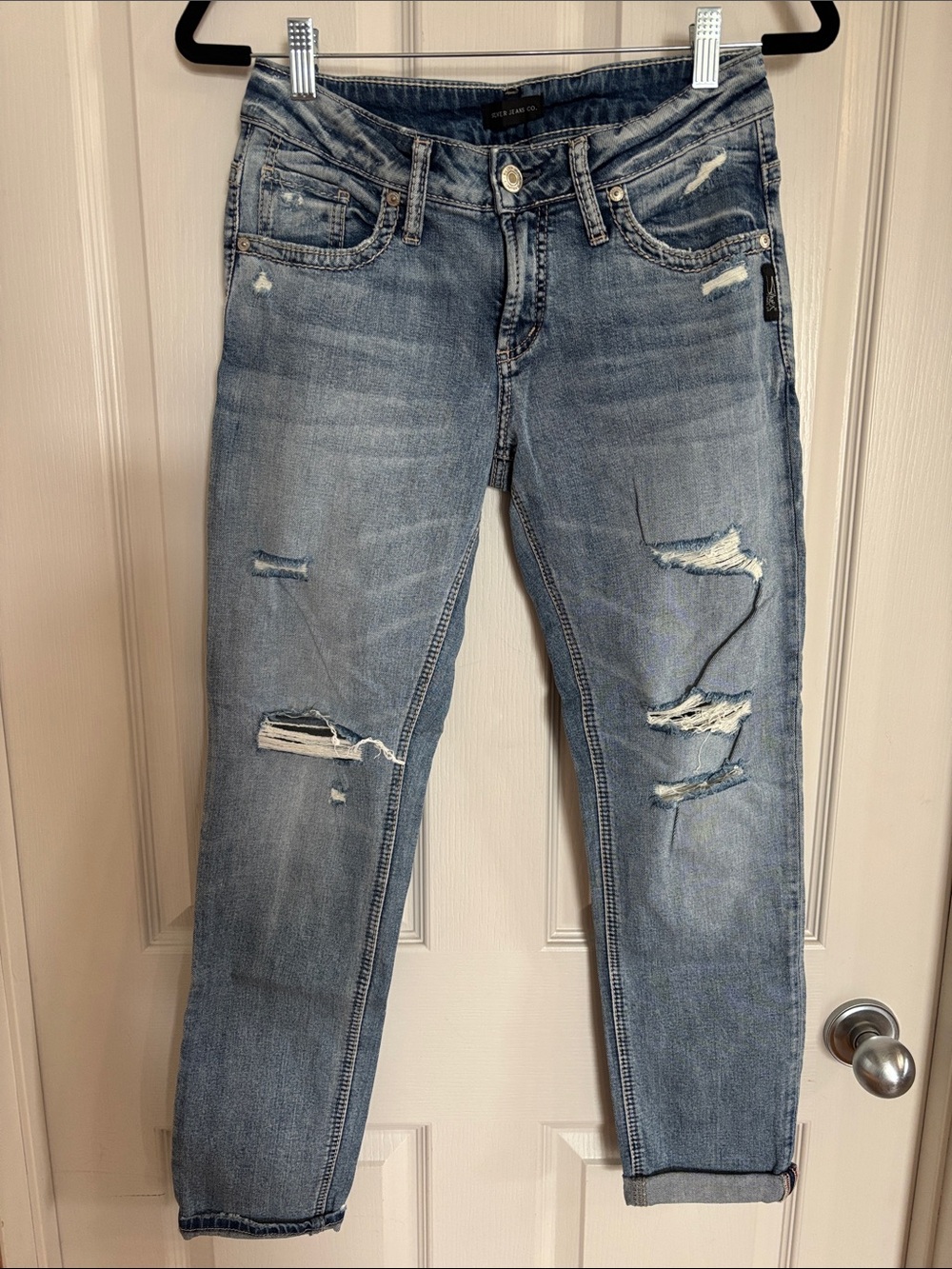 Silver Jeans Light Blue Distressed Boyfriend Jeans